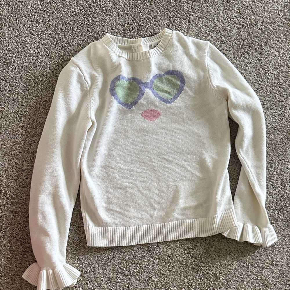 Janie and Jack White Sweater with Heart Glasses Design